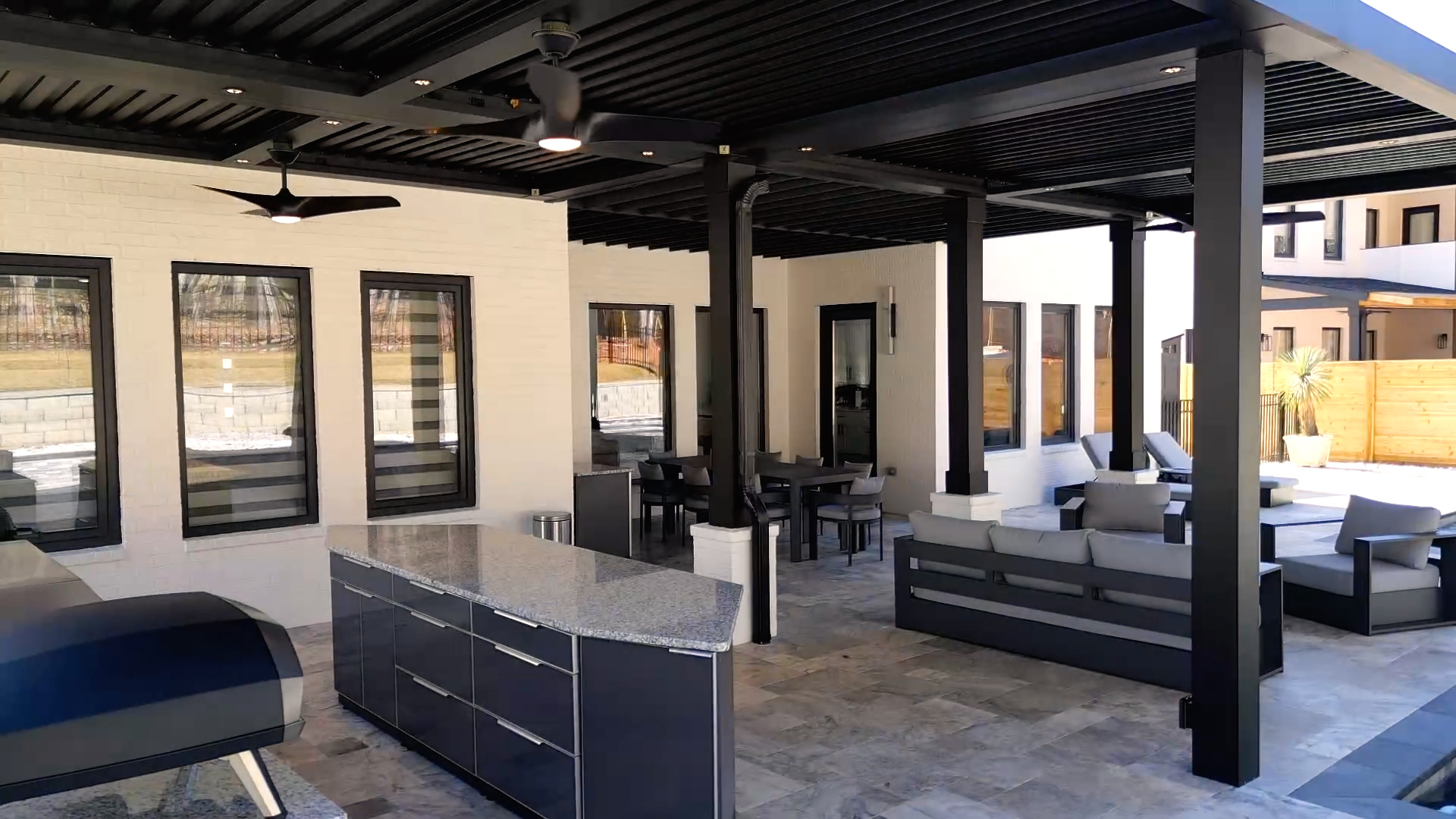 A pergola installation in a backyard in Marietta.