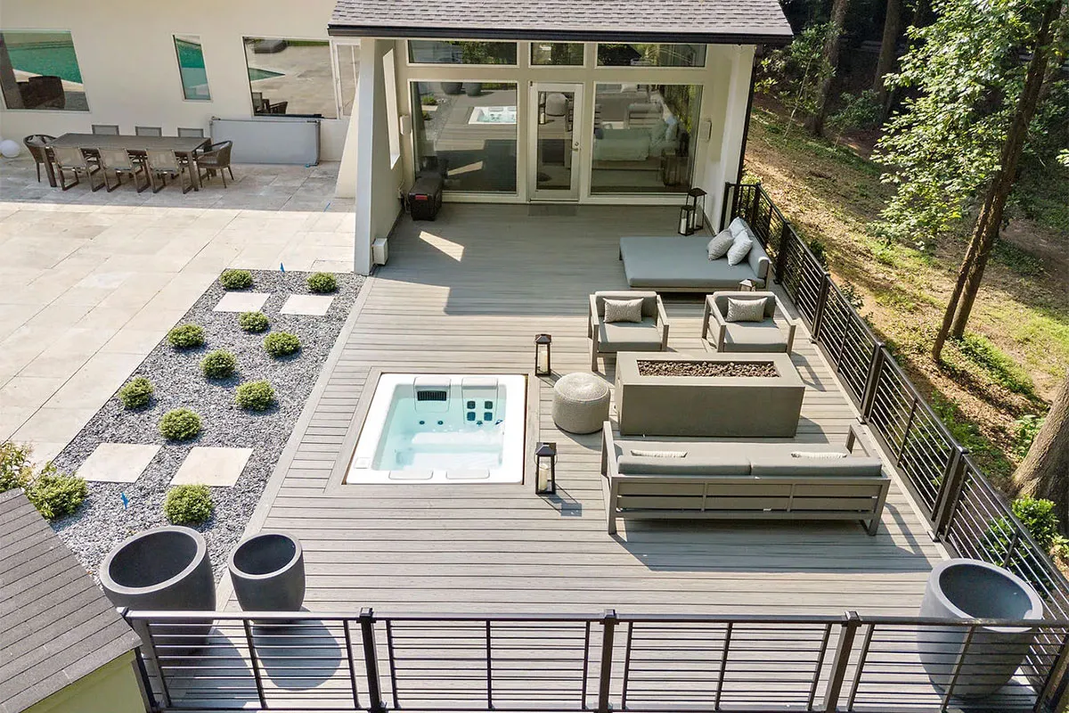A new composite deck and hot tub installation in Marietta.