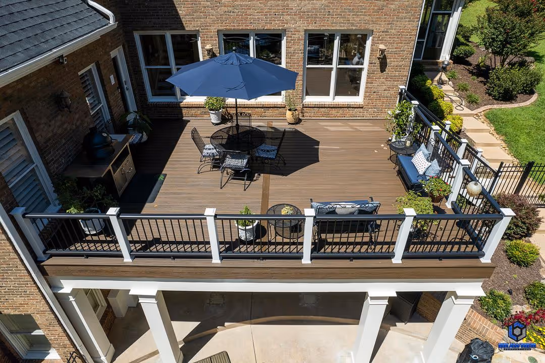 Custom decks with composite decking create a beautiful outdoor living space for relaxing and entertaining.
